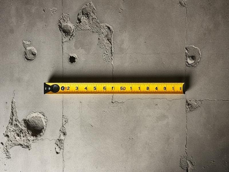 Damaged concrete substrate with holes and old adhesive residue