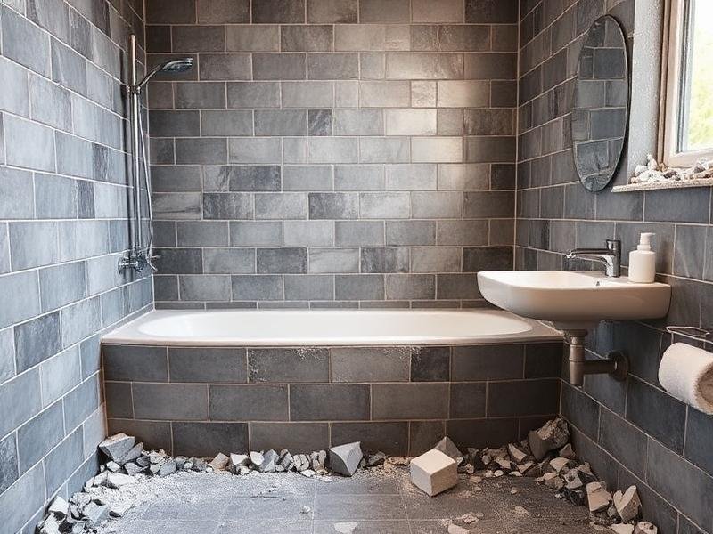 Bathroom tiles being demolished to redo waterproofing
